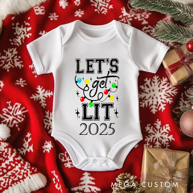 Personalized Let’s Get Lit Baby Onesie Perfect for Fun and Playful Holiday Celebrations Baby Onesie