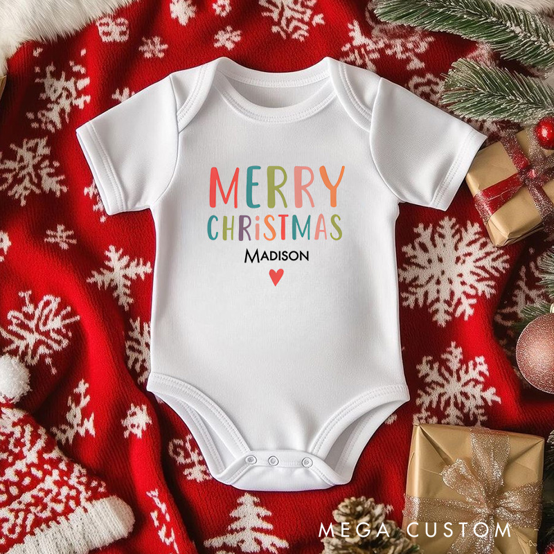 Personalized Merry Christmas Baby Onesie Perfect for Adding Festive Cheer to Holiday Celebrations Baby Onesie