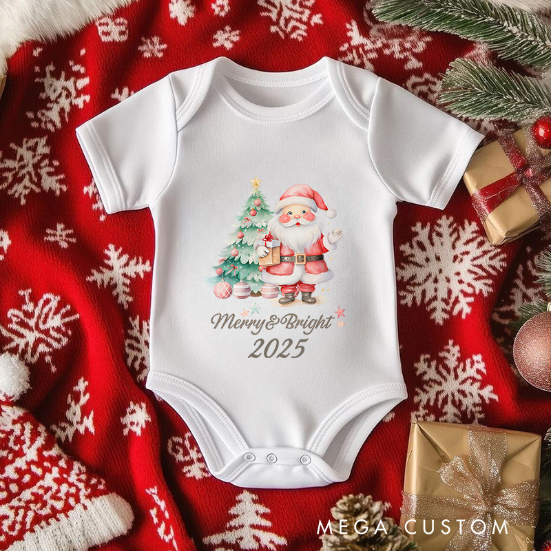 Personalized Merry and Bright Santa Baby Onesie Perfect for Adding Charm to Holiday Outfits Baby Onesie