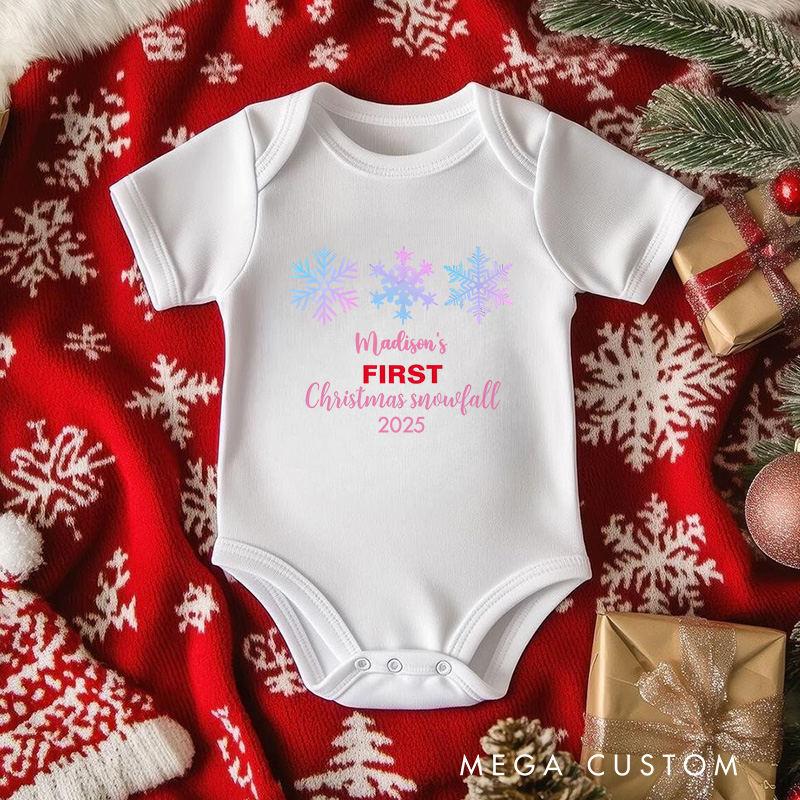 Personalized First Christmas Snowfall Baby Onesie Perfect for Cherishing a Baby’s Winter Holiday Moment Baby Onesie