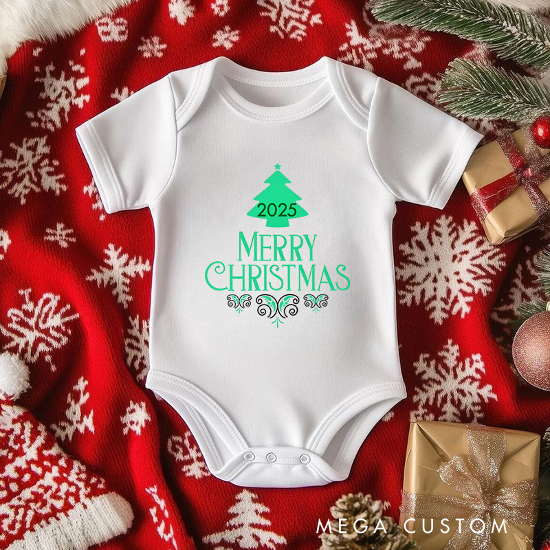 Personalized Merry Christmas Tree Baby Onesie Perfect for Adding Festive Cheer to Holiday Celebrations Baby Onesie