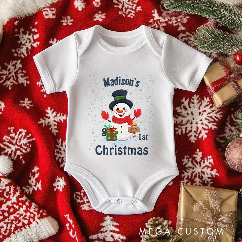 Personalized Baby’s First Christmas Snowman Baby Onesie Perfect for Celebrating a Baby’s Holiday Milestone Baby Onesie