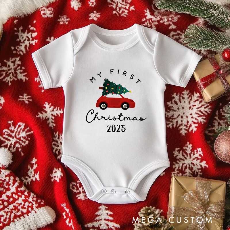 Personalized My First Christmas Red Car Baby Onesie Perfect for Adding Charm to Festive Celebrations Baby Onesie