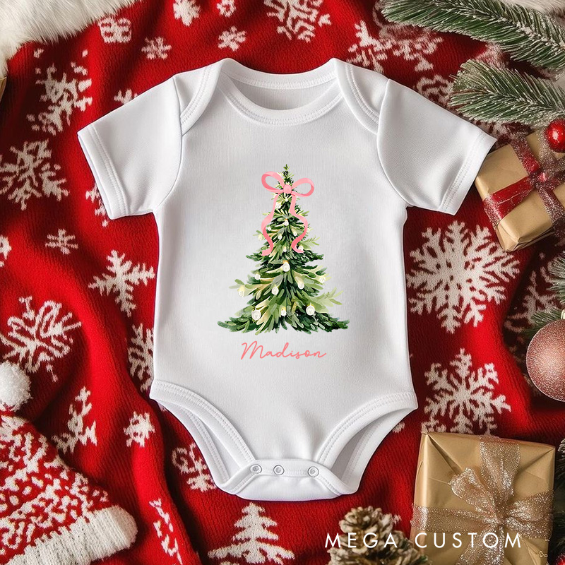 Personalized Christmas Tree Baby Onesie Perfect for Celebrating the Holiday Spirit with Festive Charm Baby Onesie
