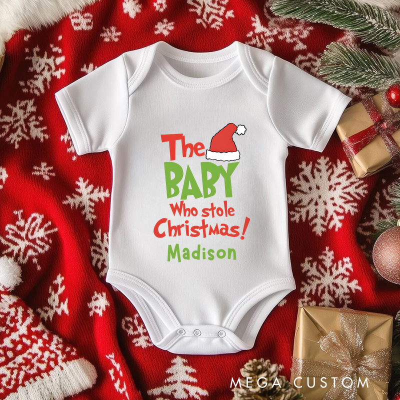 Personalized The Baby Who Stole Christmas Baby Onesie Perfect for Adding Humor to Holiday Outfits Baby Onesie