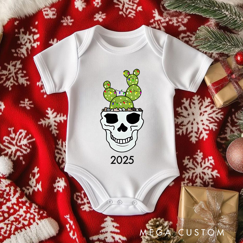 Personalized Cactus Skull Christmas Baby Onesie Perfect for a Unique and Fun Holiday Celebration Baby Onesie