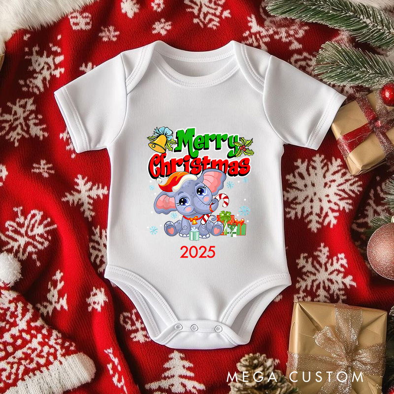 Personalized Elephant Merry Christmas Baby Onesie Perfect for Celebrating a Baby’s First Holiday Season Baby Onesie