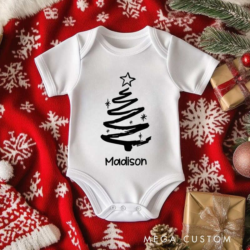 Personalized Christmas Tree Silhouette Baby Onesie Perfect for Adding Elegance to Holiday Celebrations Baby Onesie