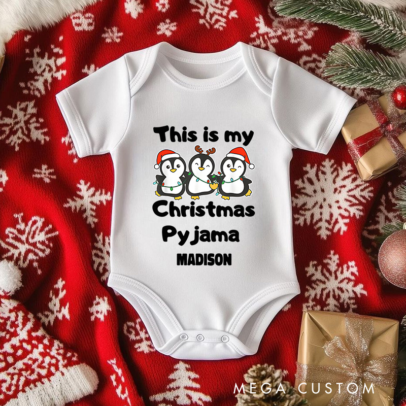 Personalized Christmas Pajama Penguins Baby Onesie Perfect for Adding Whimsy to Holiday Celebrations Baby Onesie