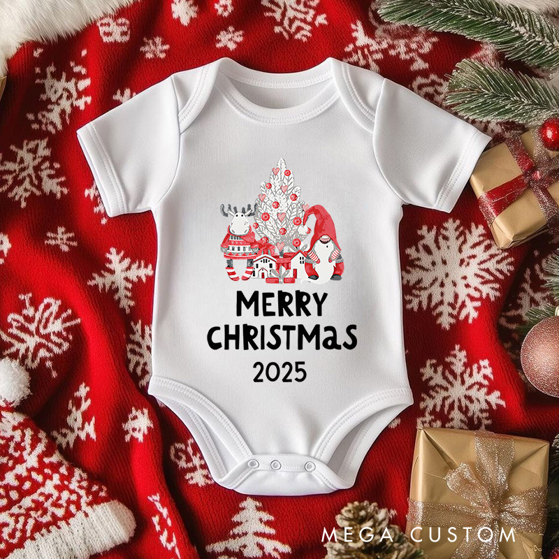 Personalized Christmas Tree and Santa Baby Onesie Perfect for Celebrating the Holiday Season with Joy Baby Onesie