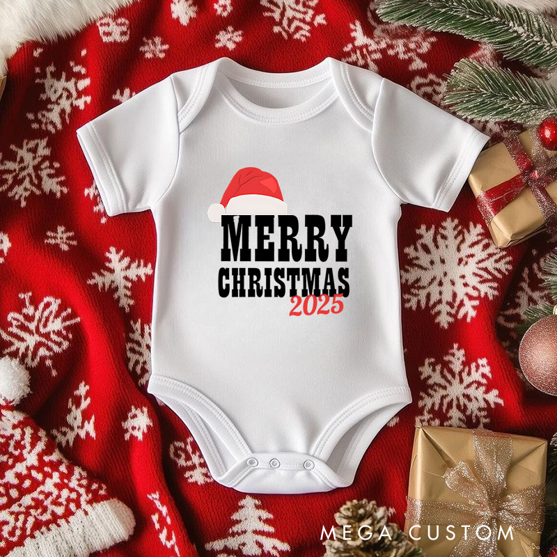 Personalized Merry Christmas Text Baby Onesie Perfect for Adding Festive Charm to Holiday Outfits Baby Onesie