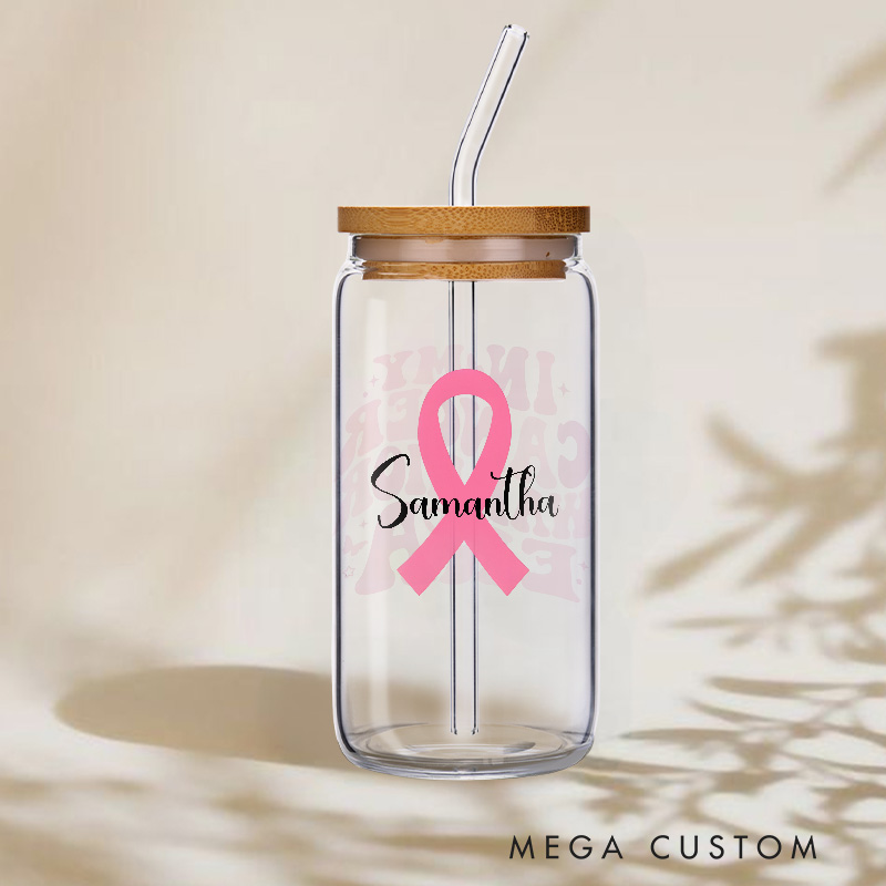 Personalized In My Cancer Warrior Era Pink Ribbon Engraved Glass for Strong Fighters and Survivors Glasse Cup
