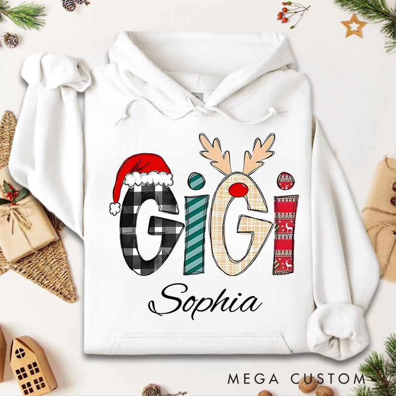 Personalized Gigi with Festive Patterns and Santa Hat Christmas Hoodies