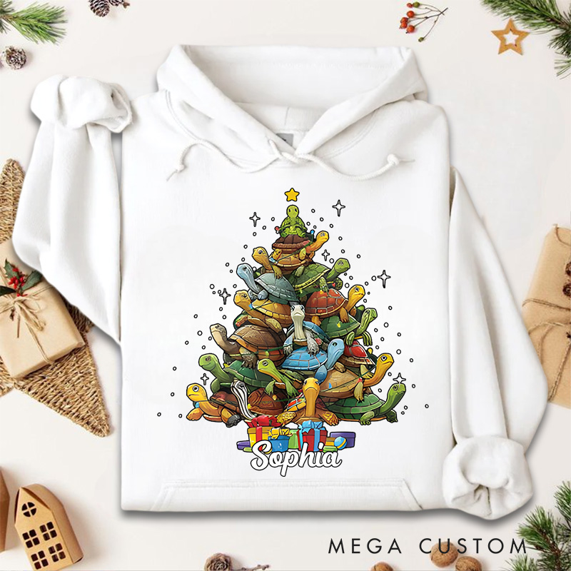 Personalized Stack of Puppies Forming a Christmas Tree Christmas Hoodies