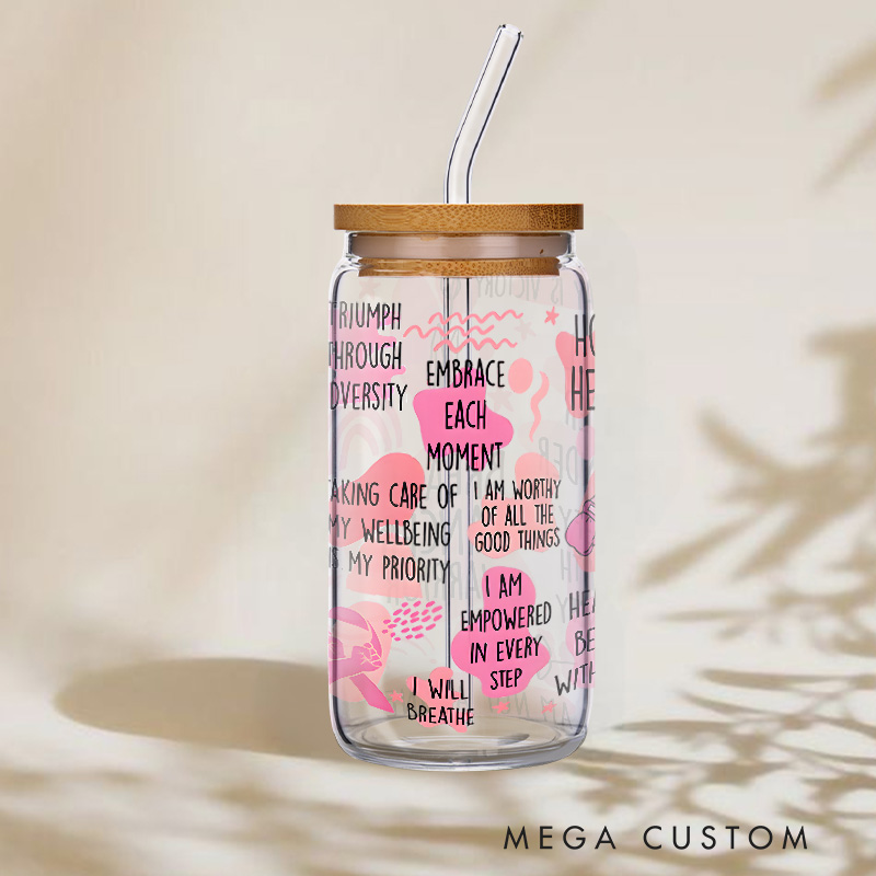 Personalized Breast Cancer Warrior Glass with Motivational Quotes for Hope and Strength Glasse Cup