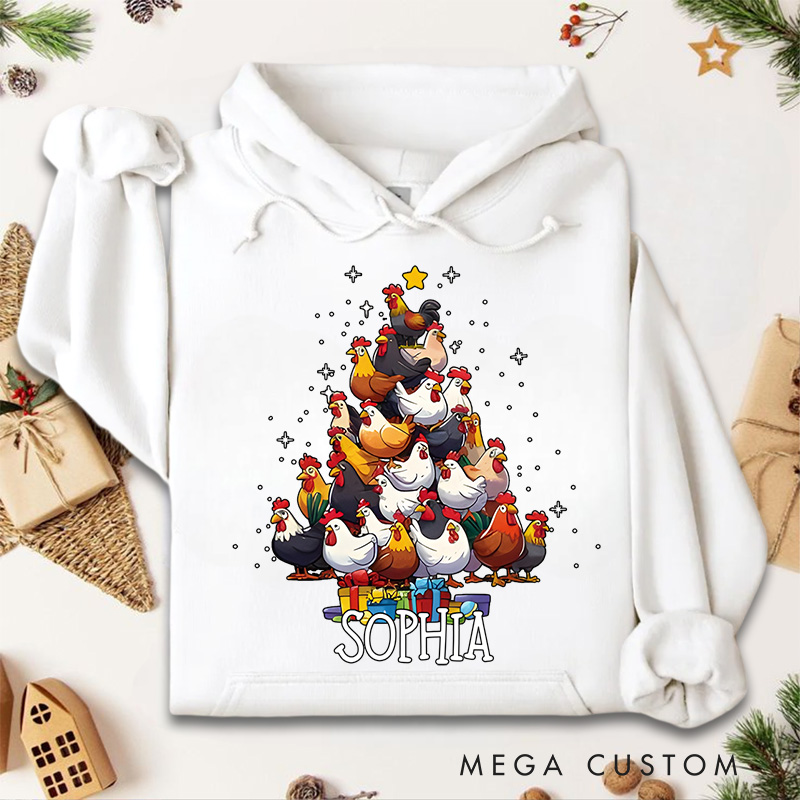 Personalized Chicken Stack Christmas Tree with Holiday Gifts Christmas Hoodies