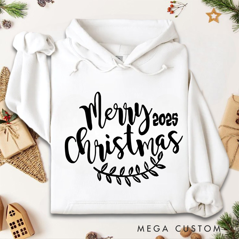 Personalized Merry Christmas Leaf Accent Christmas Hoodies