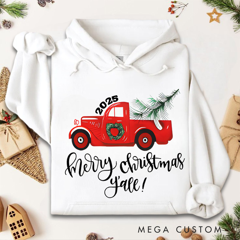 Personalized Red Truck Carrying Christmas Tree Christmas Hoodies