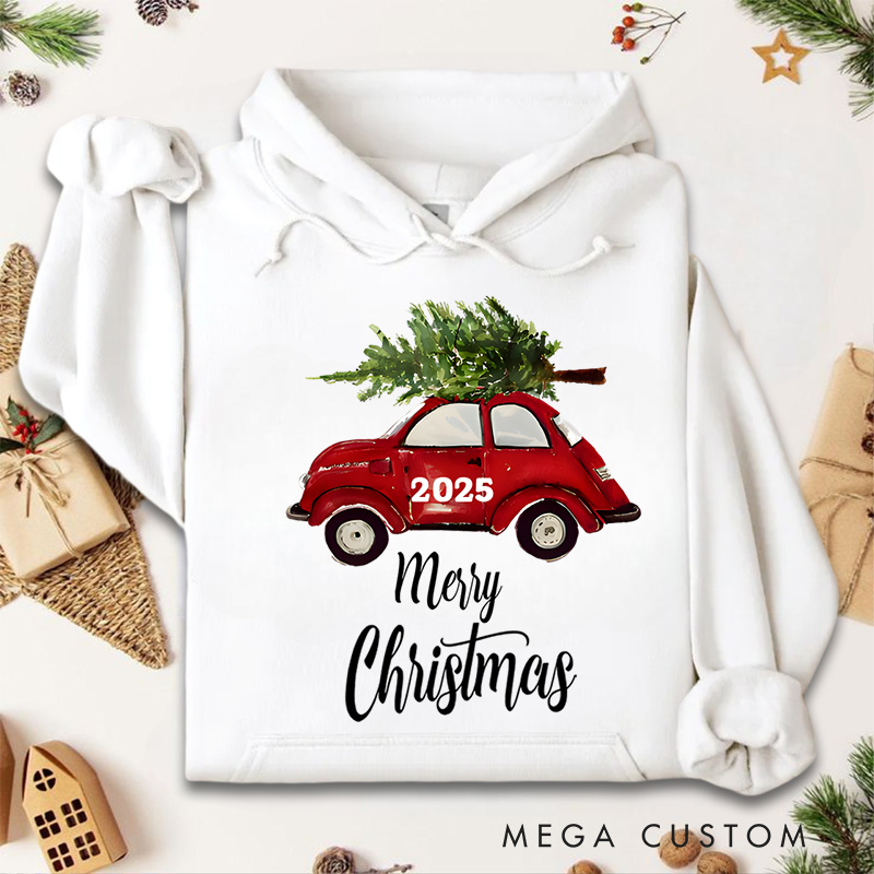 Personalized Vintage Red Car Christmas Hoodies