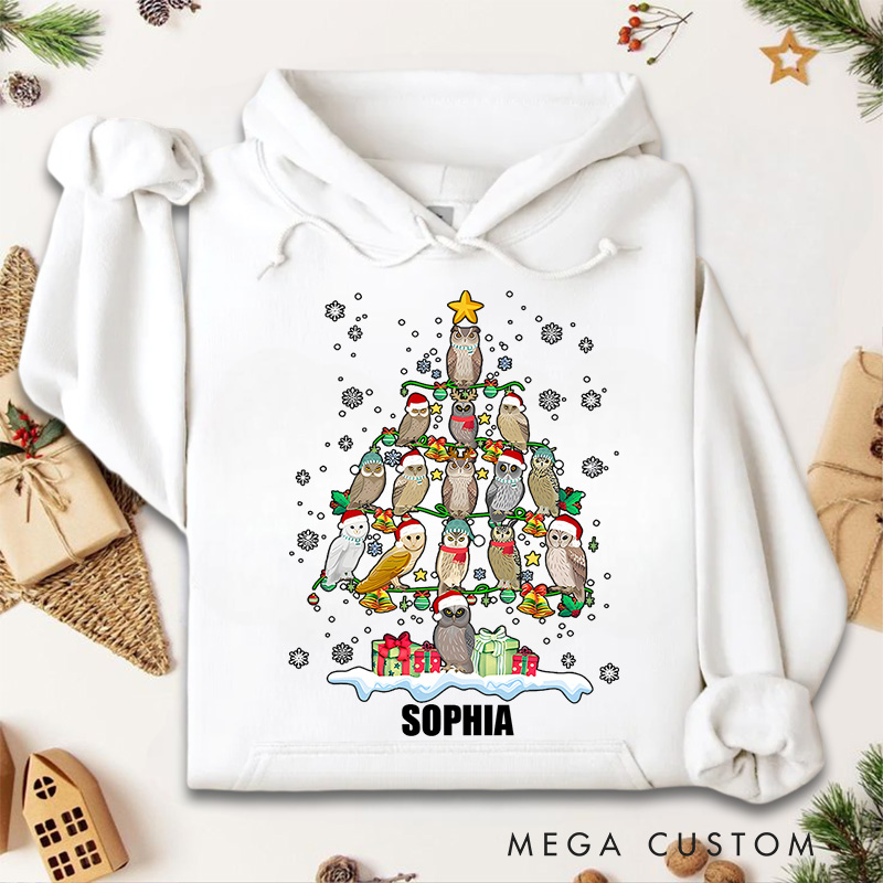 Personalized Christmas Tree Made of Birds and Holiday Gifts Christmas Hoodies