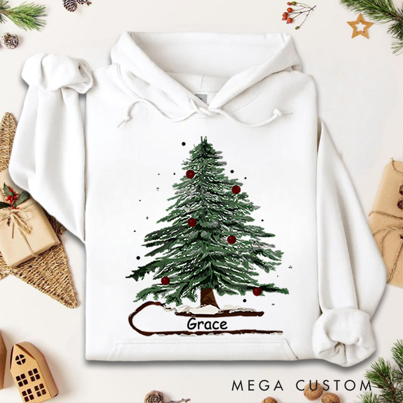 Personalized Festive Christmas Tree with Red Ornaments Christmas Hoodies