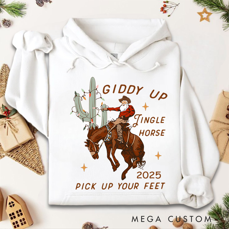 Personalized Giddy up Jingle Horse with Western Holiday Theme Christmas Hoodies