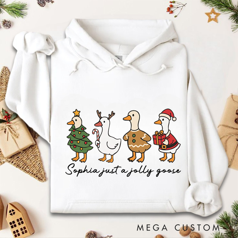 Personalized Jolly Geese in Festive Holiday Costumes Christmas Hoodies