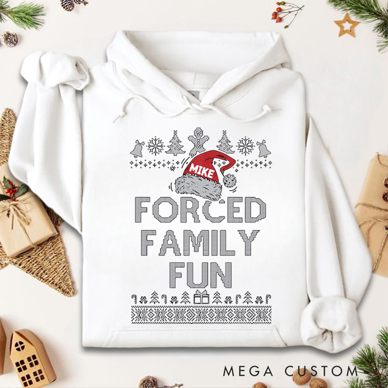 Personalized Forced Family Fun with Santa Hat and Holiday Patterns Christmas Hoodies