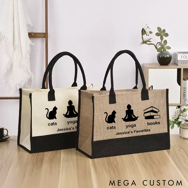 Personalized Yoga Tote Bag with Cats Yoga Books Design Custom Name Perfect for Yoga Lover and Daily Use