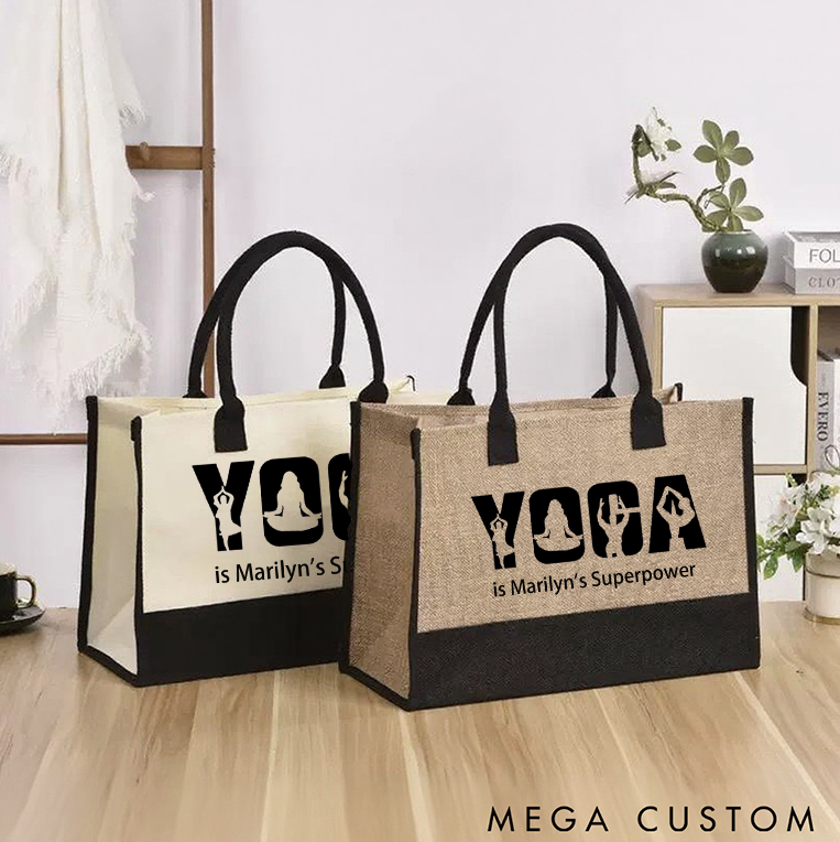 Personalized Yoga Tote Bag with Yoga is My Superpower Custom Name Perfect for Yoga Lover and Daily Use