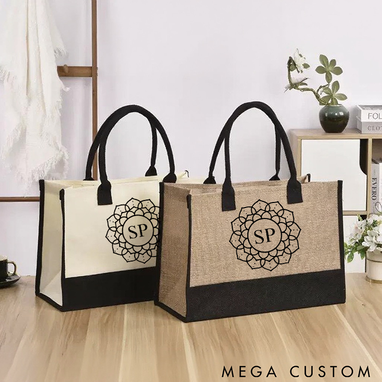 Personalized Yoga Tote Bag with Initials and Mandala Design Pilates Bag Canvas Tote Bag Perfect for Yoga Lover and Daily Use