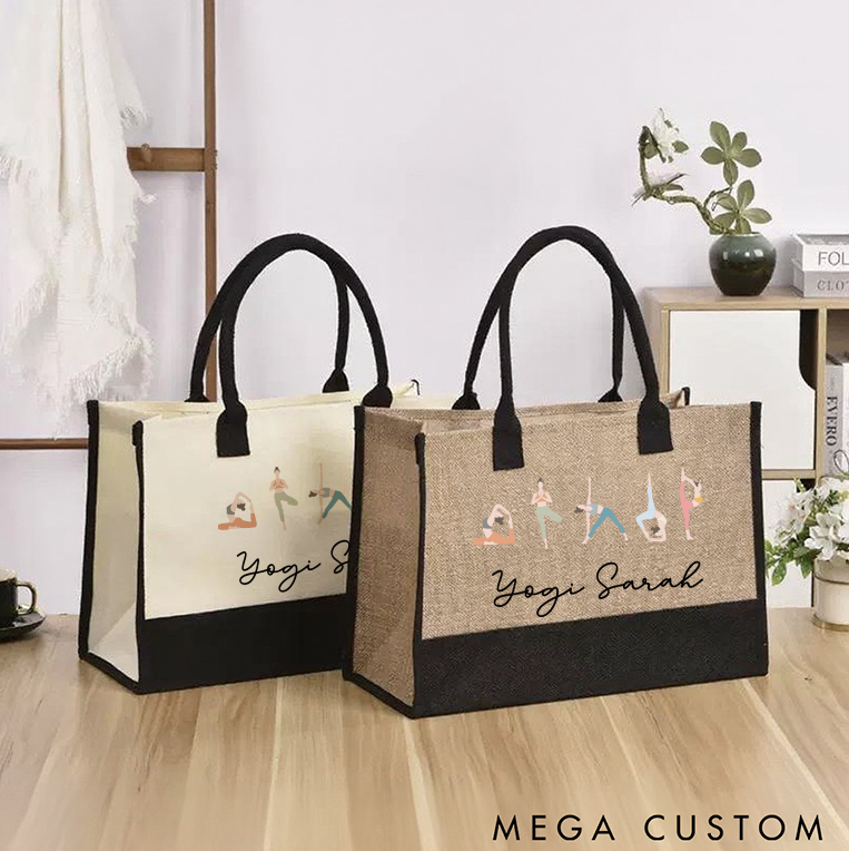 Personalized Yoga Tote Bag with Yoga Pose Design Canvas Tote Bag Perfect for Yoga Gym and Daily Use