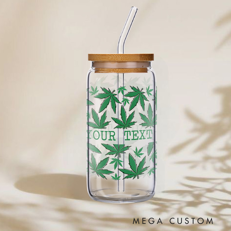 Personalized Green Leaf Pattern Custom Text Engraved Glass for Relaxation and Unique Style Creative Glasse Cup