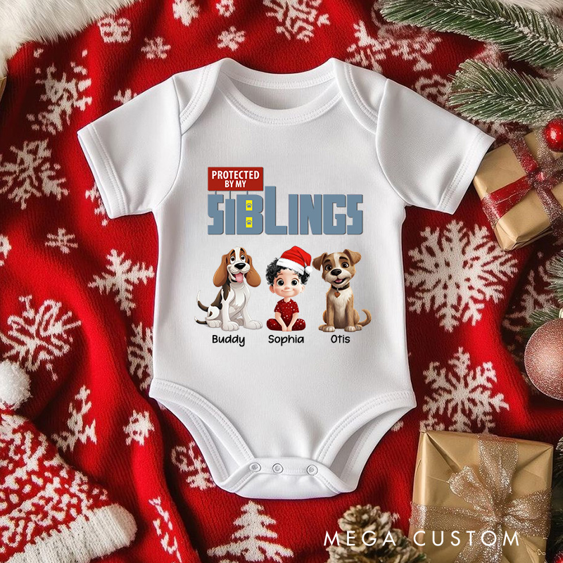 Personalized Protected By My Siblings Baby Bodysuit