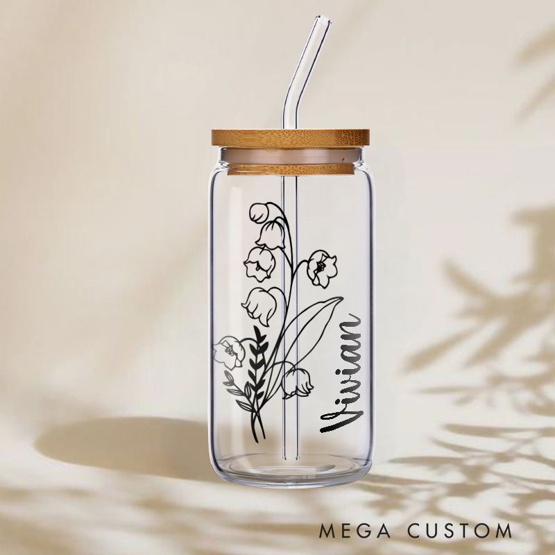 Personalized Art Birthday Floral Name Glass for Timeless and Artistic Design Chic Glasse Cup