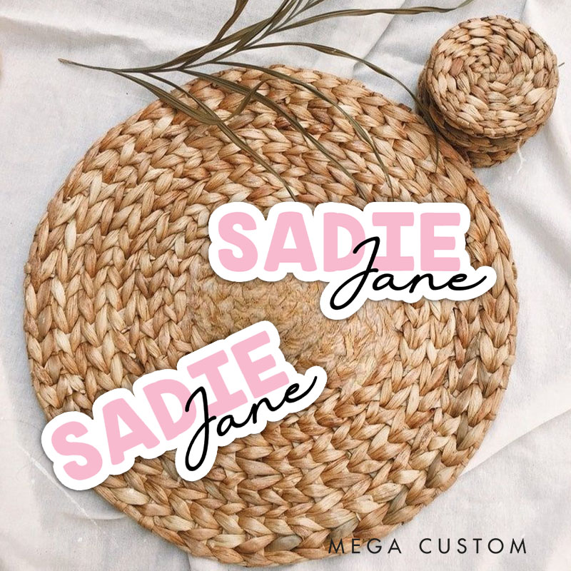 Personalized Name Sticker with Pink and Black Script for Modern and Stylish Aesthetic Unique Stickers