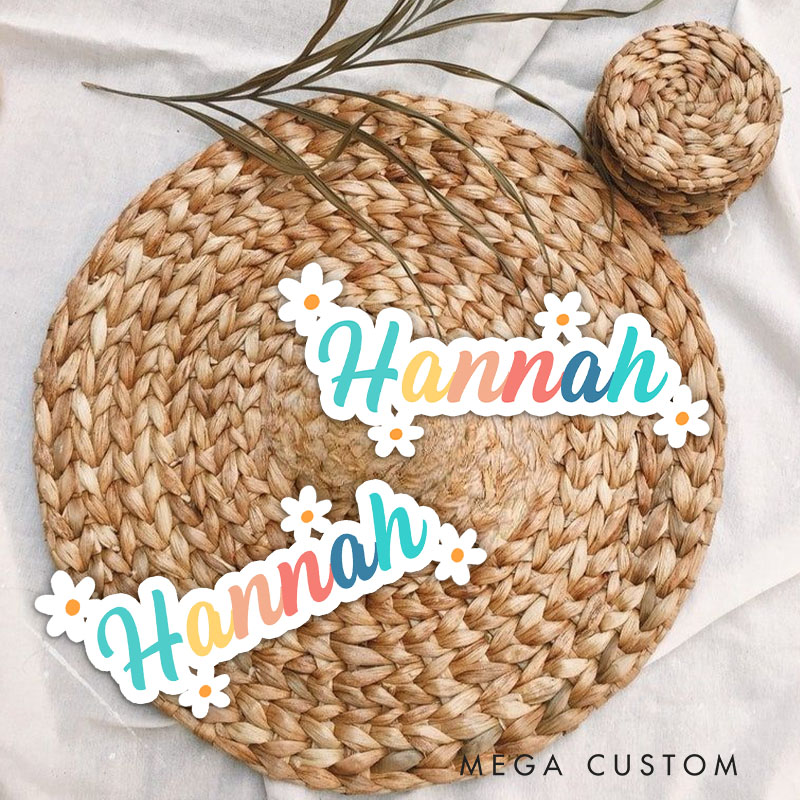 Personalized Name Sticker with Floral Accents and Pastel Colors for Cheerful and Playful Style Stickers