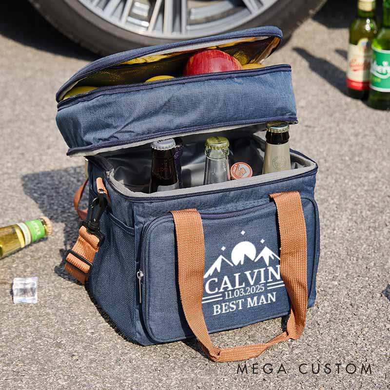 Personalized Cooler Bag for Groom Groomsmen Mountain Sun Beer Bag Wedding Party Gift Bag for Bachelor Party Best Man Gift