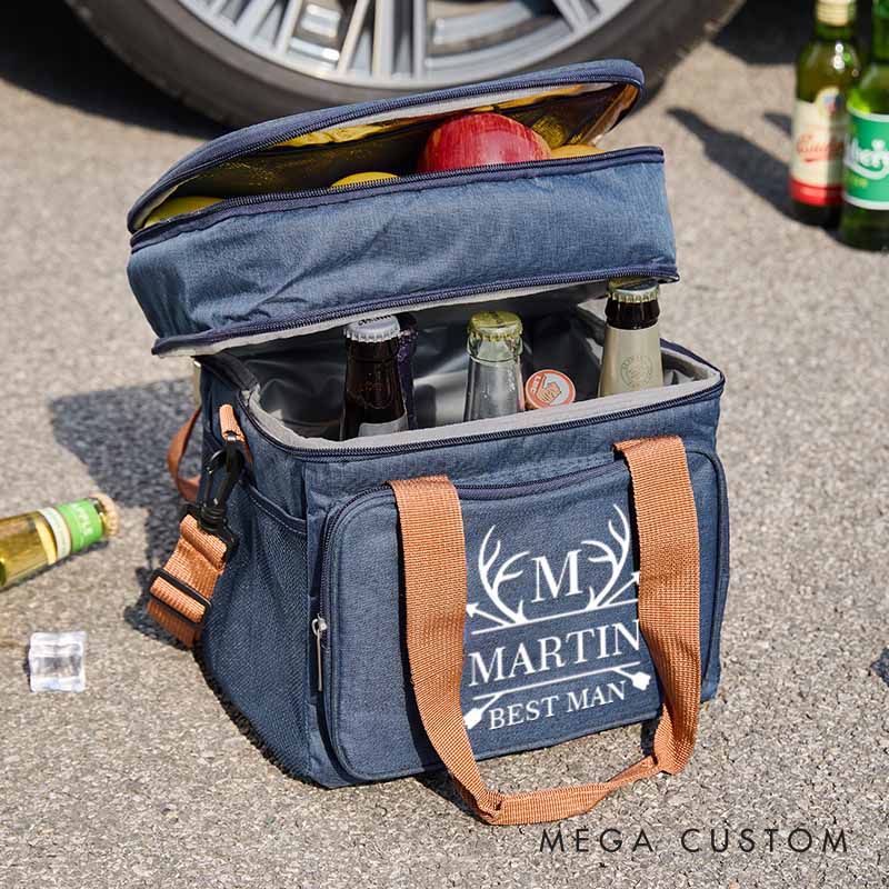 Personalized Cooler Bag for Groom Groomsmen Beer Bag Wedding Party Gift Bag Antler Designed Best Man Bachelor Party Favors Cooler Bag