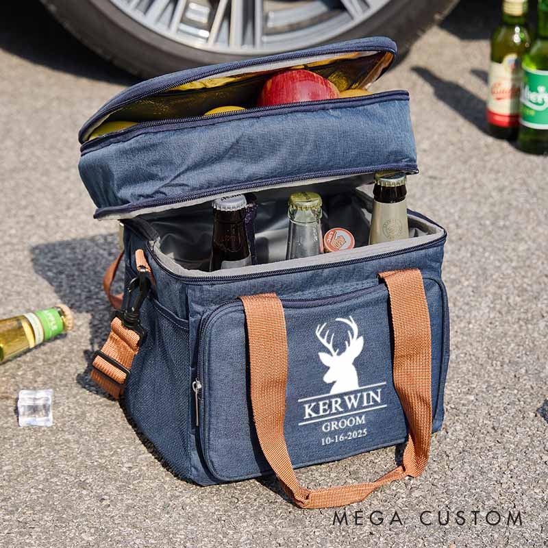 Personalized Cooler Bag for Groomsmen Custom Deer Head Beer Bag Wedding Party Gift Bags for Men Bachelor Favors Cooler Bag