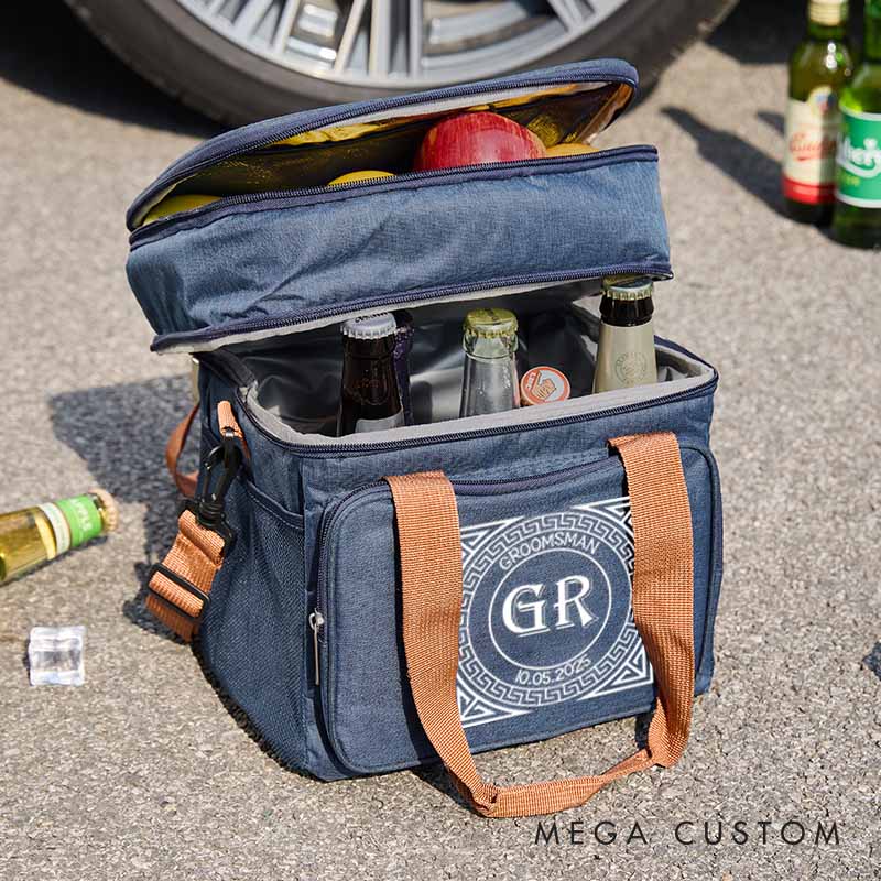 Personalized Cooler Bag Custom Groomsmen Beer Cooler Bag Geometric Border Frame Designed Bag for Men Wedding Party Gift bag Best Man