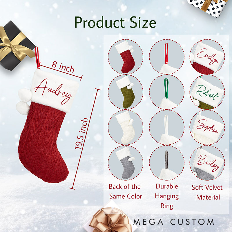 Personalized Embroidered Christmas Stocking Custom Christmas Stockings with Pom Pom Christmas Gift