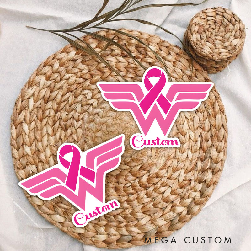 Personalized Woman Pink Ribbon Custom Sticker for Strength and Courage Breast Cancer Awareness Stickers