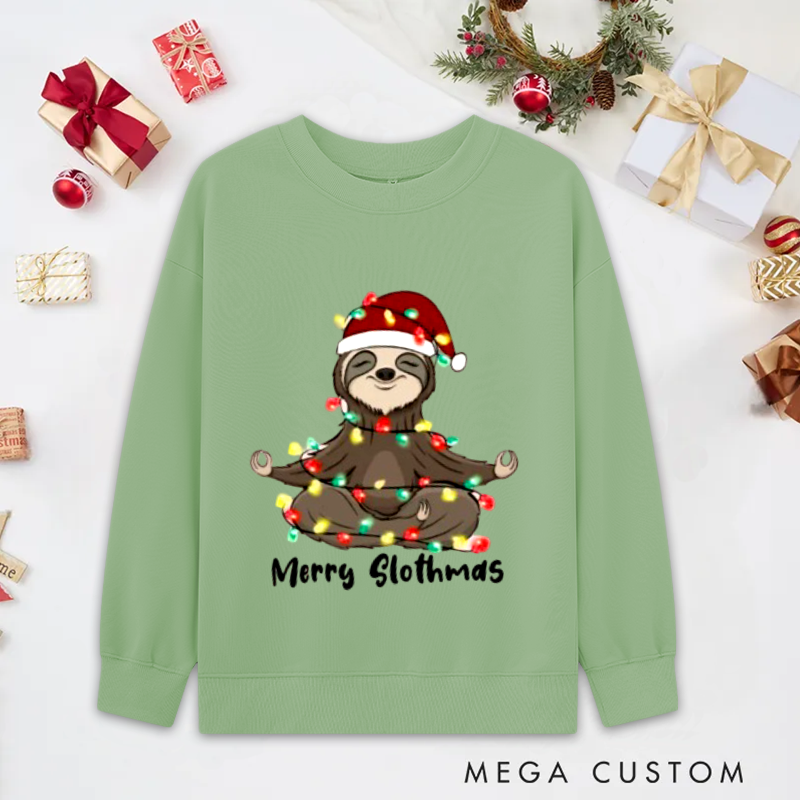 Personalized Christmas Yoga Classic Sweatshirts Merry Slothmas Sweatshirts Christmas Yoga Sweatshirts Sloth Lover Sweatshirts Woman Pilates Sweatshirts Yoga Lover Gift Perfect for Yoga Lover and Holiday
