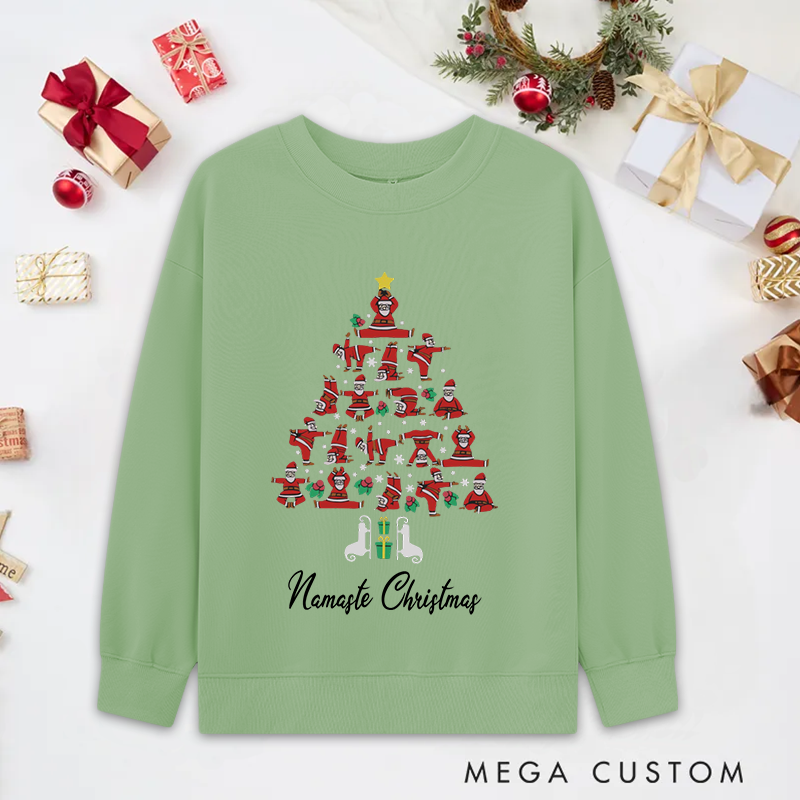 Personalized Christmas Yoga Classic Sweatshirts with Namaste Christmas Santa Pose Tree Design Christmas Yoga Sweatshirts Gift Perfect for Yoga Lover and Holiday