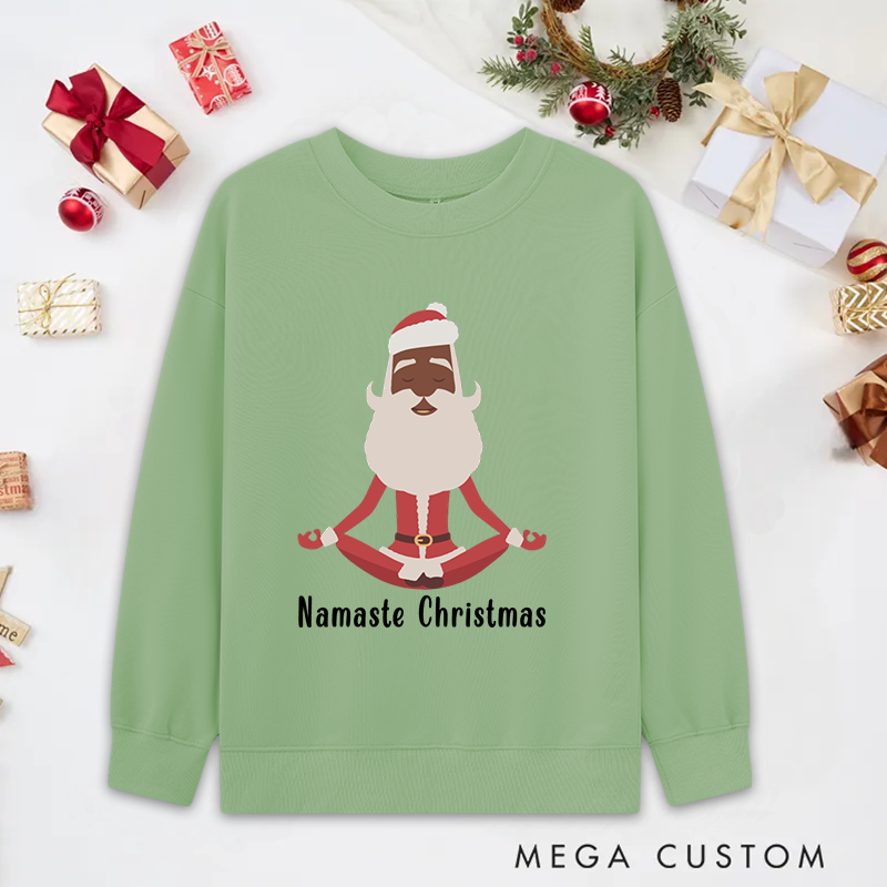 Personalized Namaste Christmas Yoga Classic Sweatshirts with Meditating Santa Design Christmas Yoga Sweatshirts Gift Perfect for Yoga Lover and Holiday