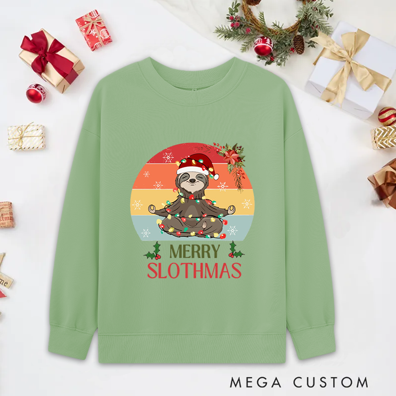 Personalized Merry Slothmas Yoga Classic Sweatshirts with Meditating Sloth Design Christmas Yoga Sweatshirts Gift Perfect for Yoga Lover and Holiday