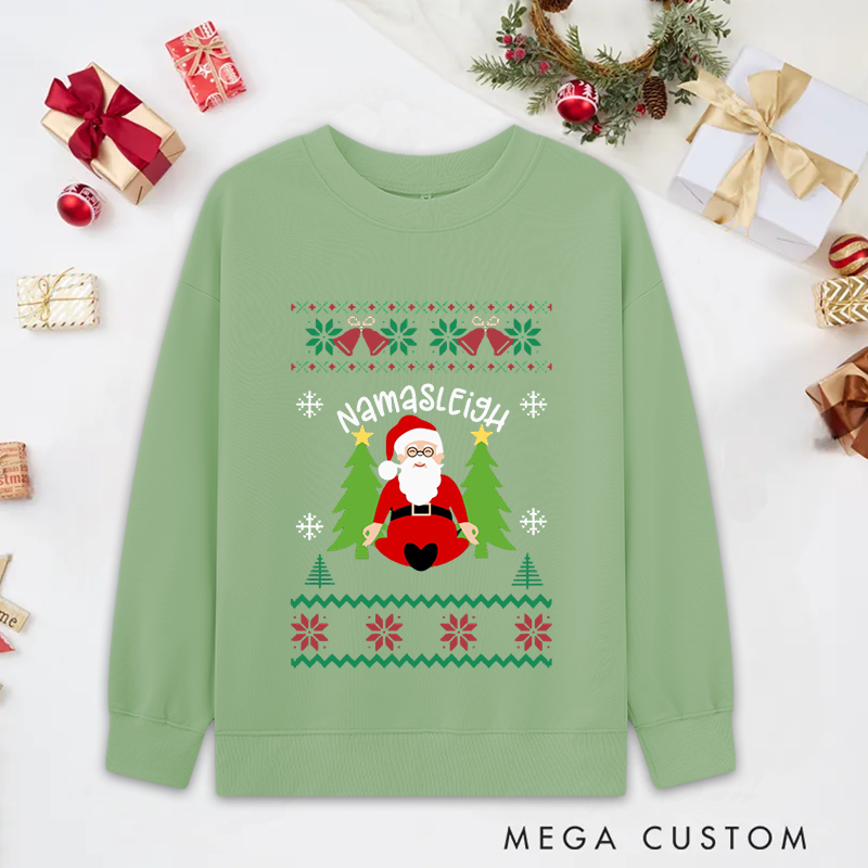 Personalized Namastay Christmas Classic Sweatshirts with Meditating Santa Design Christmas Yoga Sweatshirts Gift Perfect for Yoga Lover and Holiday