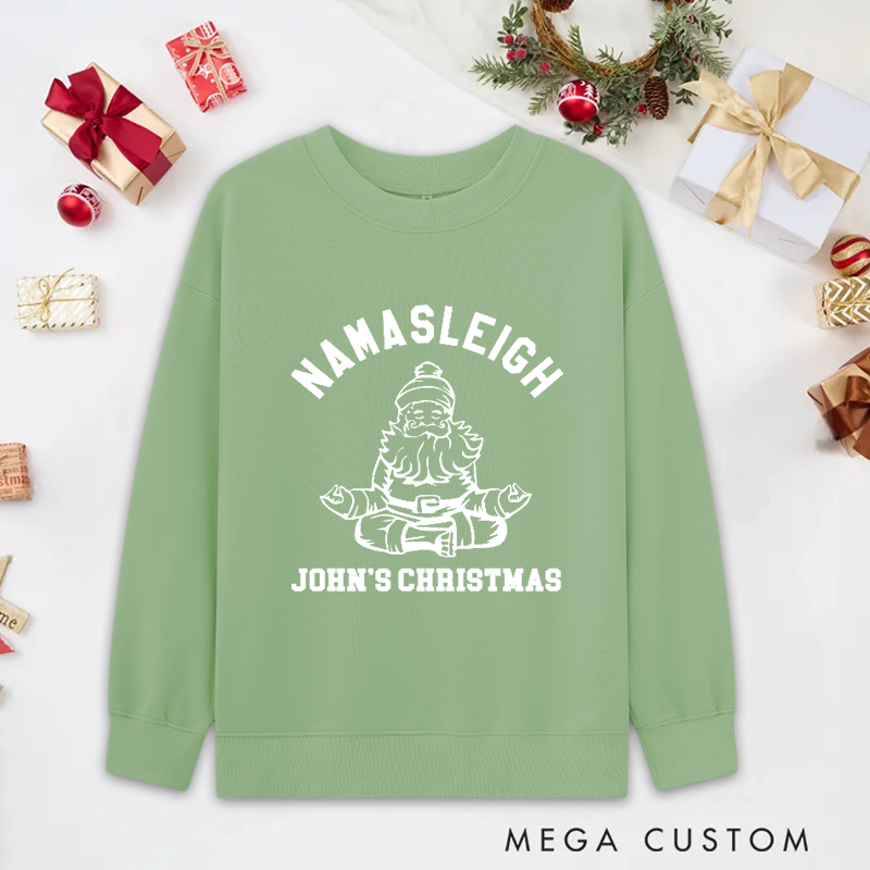 Personalized Namastleigh Yoga Christmas Classic Sweatshirts with Meditating Santa Design Christmas Yoga Sweatshirts Gift Perfect for Yoga Lover and Holiday