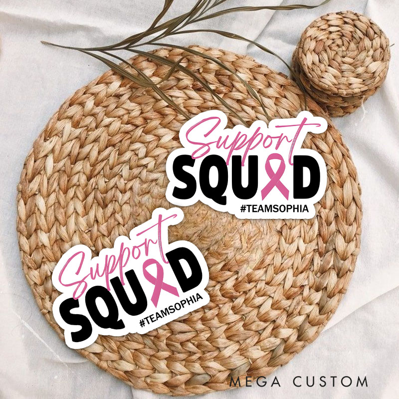 Personalized Support Squad Pink Ribbon Sticker with Team Hashtag for Unity and Encouragement Stickers